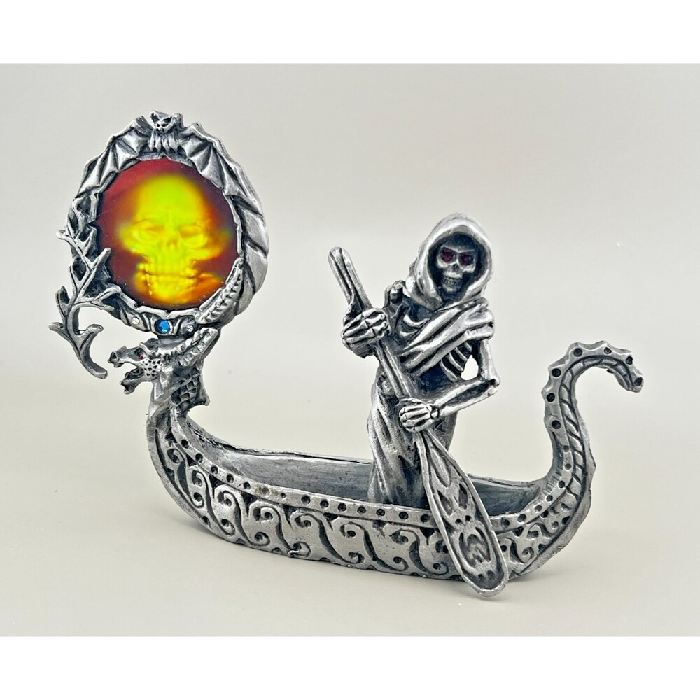 Vtg Denicolo Sunglo Charon Ferryman Pewter Reaper Holographic Skeleton Dragon